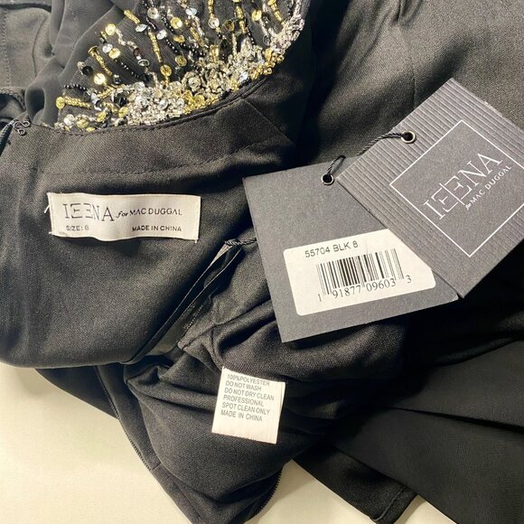 Mac Duggal Black Embellished Shoulder Short Sleeves V-Neck Wrap Dress Size 8 NEW - Picture 5 of 14